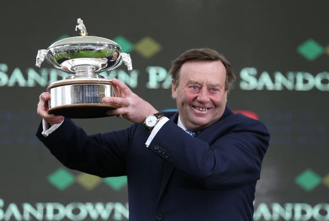 Nicky Henderson with the champion trainer trophy at Sandown