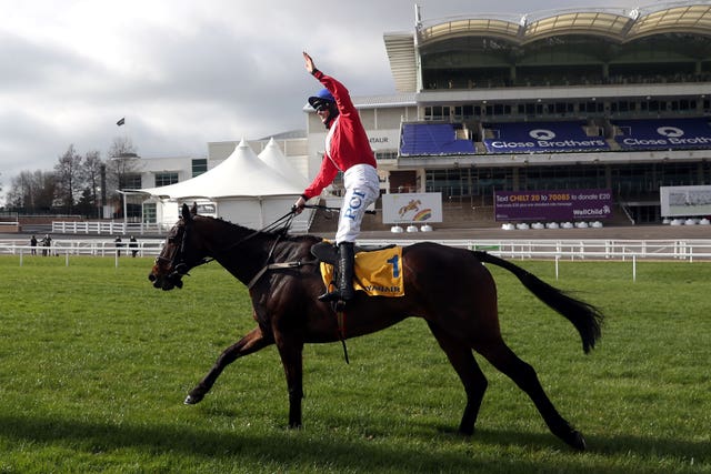 Rachael Blackmore celebrates after winning the Ryanair Chase on Allaho