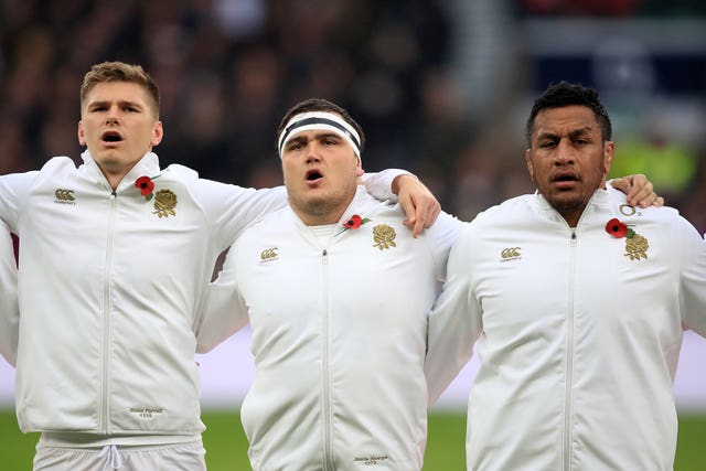 Jamie George, centre, and Mako Vunipola, right, have committed to Saracens (Mike Egerton/PA)