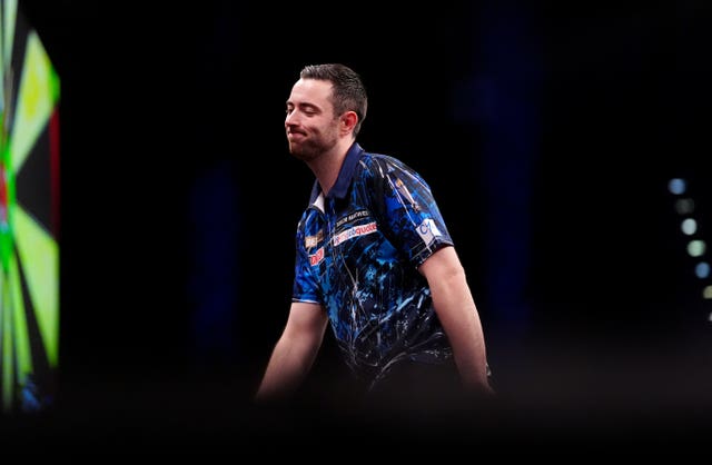 Luke Humphries reacts during night 13 of the Premier League in Birmingham