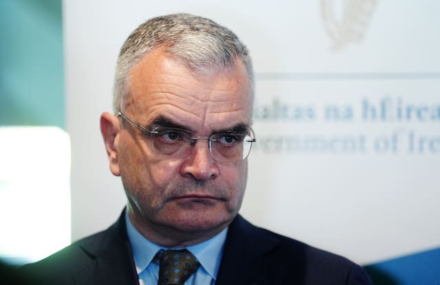 Minister Dara Calleary listens to a journalist's questions