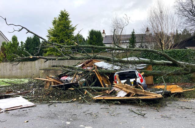 Photo by Marilyn Higham of storm damage in Dechmont in West Lothian.