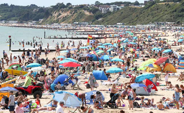 A crowded Bournemouth beach