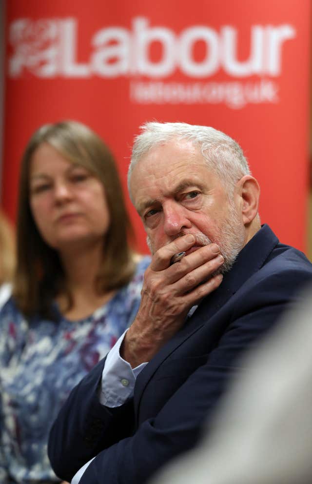 Labour party leader Jeremy Corbyn during a meeting with NHS staff at Park South Community Centre in Swindon. (Andrew Matthews/PA)