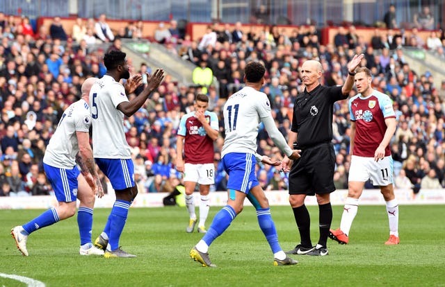 Referee Mike Dean was at the centre of attention at Turf Moor