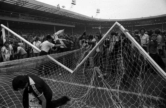 The goalposts did not last long at Wembley after Scotland's win in 1977
