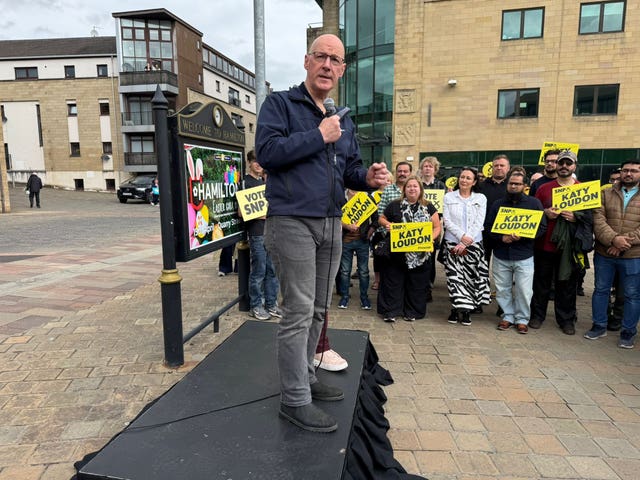 John Swinney addressing party activists in Hamilton