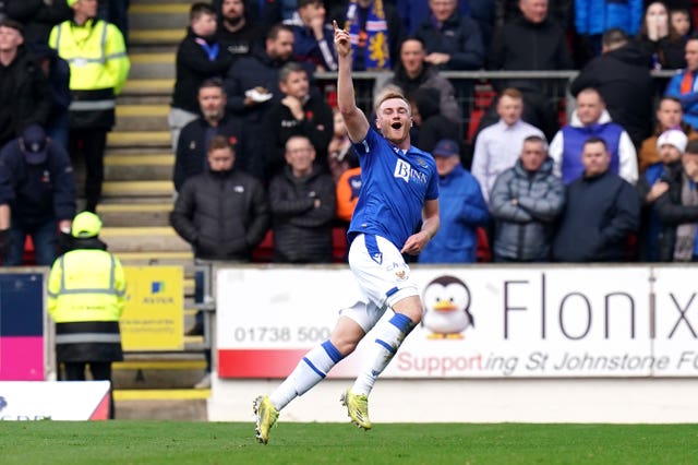 St Johnstone’s James Brown celebrates his goal
