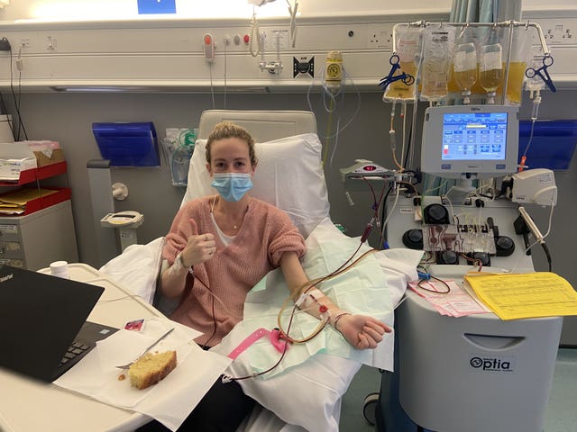 Charlotte Laycock received five days of immunoglobulin treatment at London’s St George’s Hospital in March