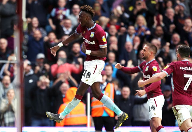 Tammy Abraham celebrates scoring at Villa Park 