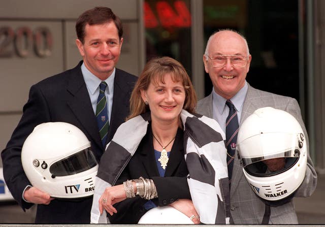 Walker with Martin Brundle (left) and Louise Goodman after ITV captured the broadcasting rights in 1997