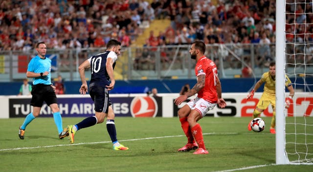 Snodgrass scored a hat-trick for Scotland against Malta in 2016 