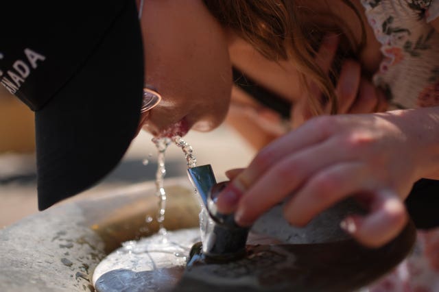 A woman drinking from a drinking fountain in Greenwich Park, London