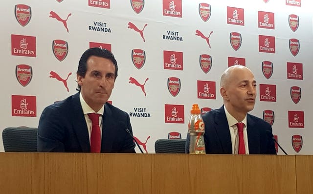 Gazidis (right) led the interview process that led to Emery landing the job as Arsenal head coach.