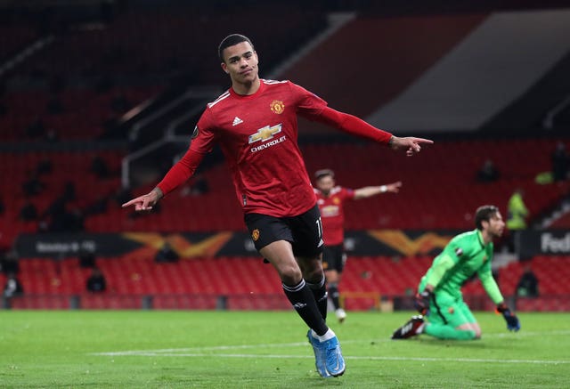 Mason Greenwood celebrates his goal in the semi-final win over Roma