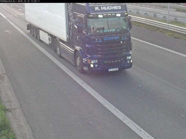 Eamonn Harrison driving Ronan Hughes’ lorry near the France/Belgium border