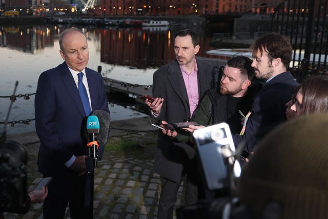 Micheal Martin speaks to the media in Liverpool