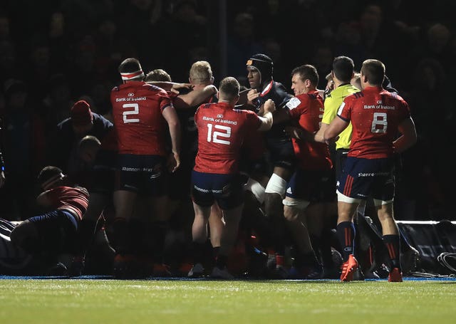 An fight breaks out between Saracens and Munster players during their European Rugby Champions Cup clash
