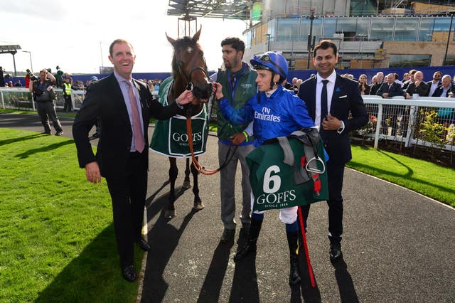 Charlie Appleby and William Buick with Quorto after the National Stakes