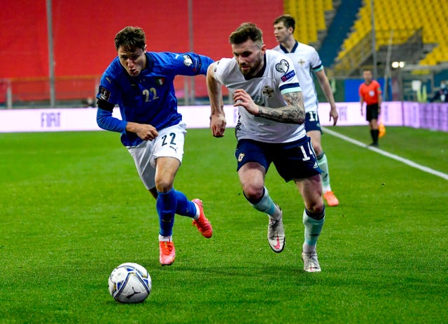Stuart Dallas (right) in action against Italy