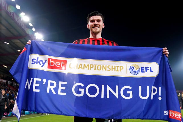 Kieffer Moore celebrates winning promotion