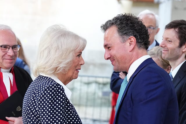 Camilla meeting Thomas van Straubenzee after unveiling the foundation stone