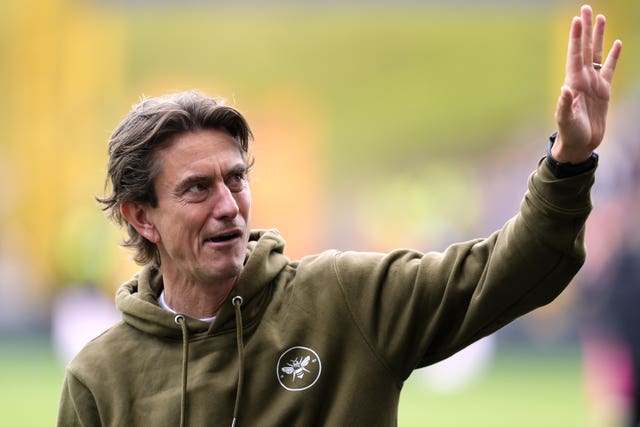 Thomas Frank waves to Brentford fans