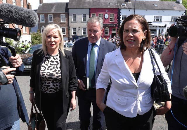 Michelle O’Neill, Conor Murphy and Mary Lou McDonald arrive at Hillsborough Castle