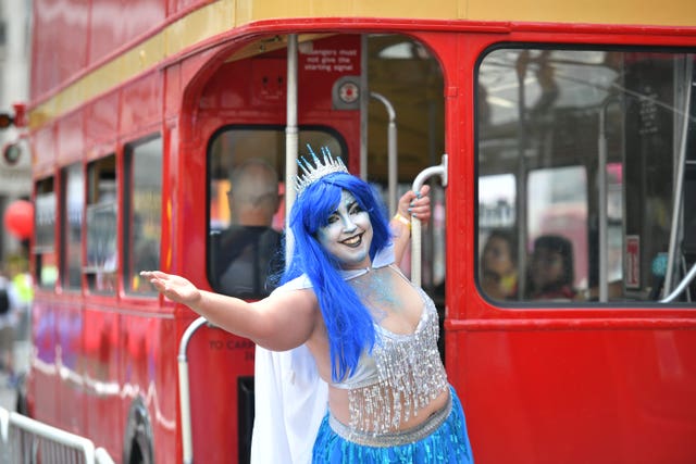 A reveller ahead of the Pride in London Parade