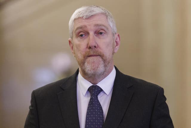 Sinn Fein MLA John O’Dowd speaks to the media