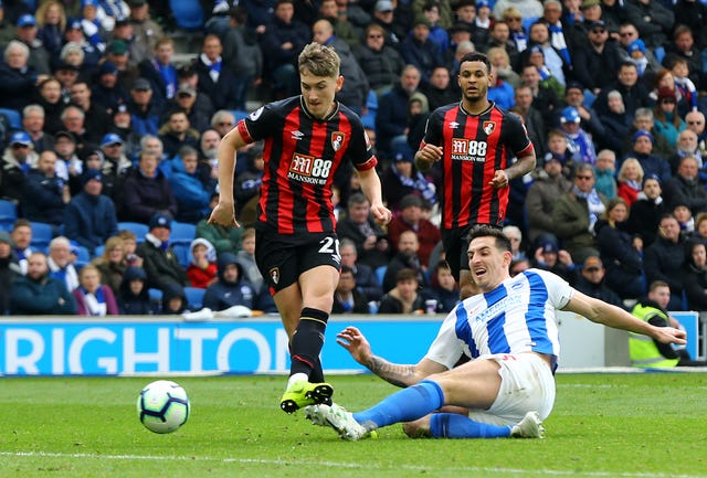 David Brooks, left, scores against Brighton in the Premier League