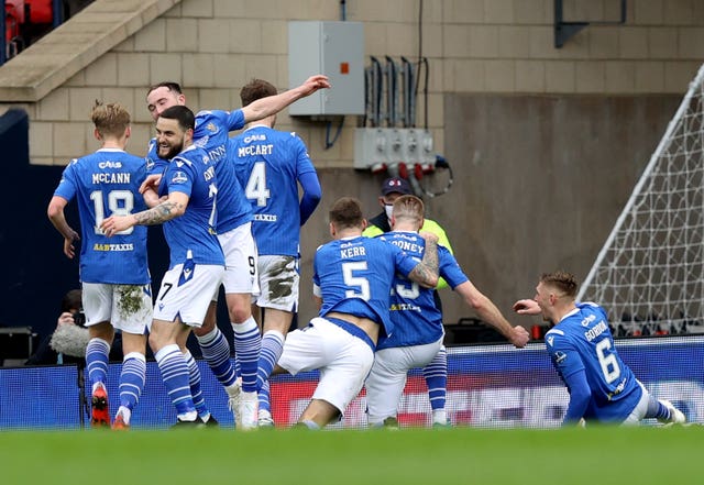 St Johnstone celebrate Shaun Rooney's goal