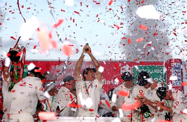 Michael Vaughan, left, lifted the urn after going 1-0 down.