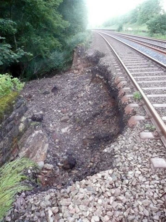 A landslip on the East Coast mainline in Northumberland in June 2012 (Network Rail/PA)