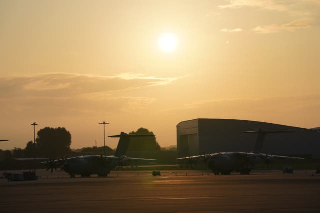 Two Airbus A400M Atlas transporters parked up at RAF Brize Norton in Oxfordshire