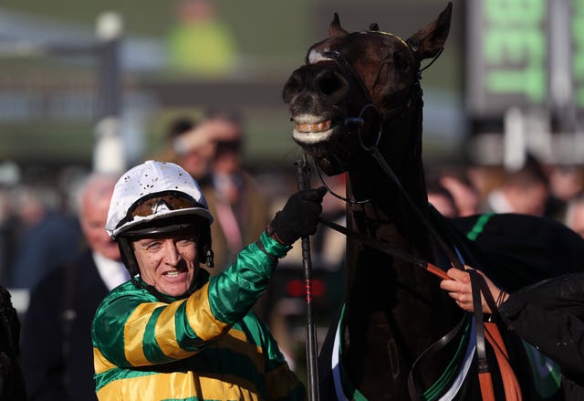 Barry Geraghty and Buveur D'Air after winning a second Champion Hurdle