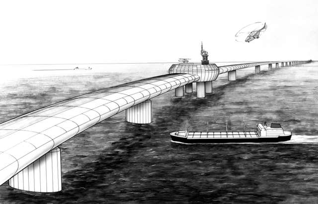 Artist’s impression from 1985 of the Eurolink bridge, a plan by four London businessmen for a road/rail bridge across the Channel (Handout/PA)