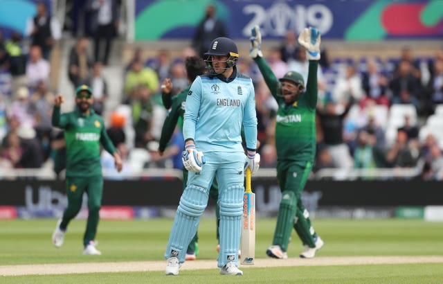 Jason Roy falls to Pakistan's Shadab Khan.