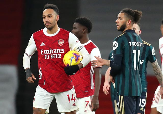 Pierre-Emerick Aubameyang took home the match ball after his hat-trick against Leeds