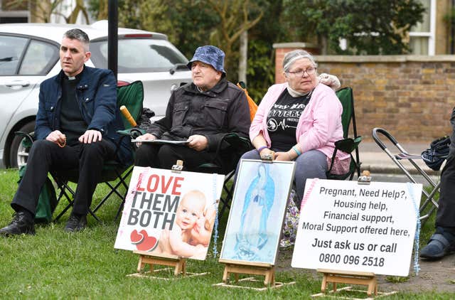 Anti-abortion demonstrators outside the Marie Stopes clinic (John Stillwell/PA)