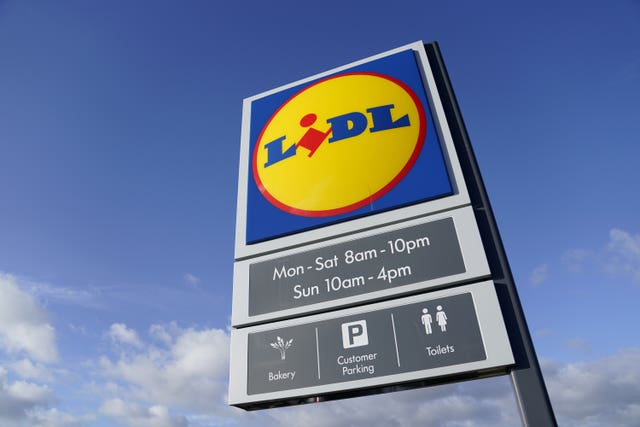 View of a sign outside a Lidl store
