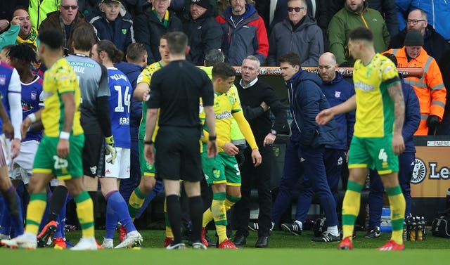 Ipswich Town manager Paul Lambert (centre right) (PA)