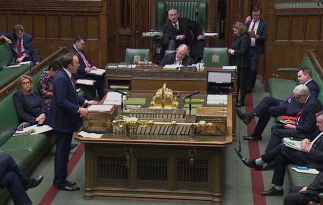 Health Secretary Matt Hancock updates MPs in the House of Commons