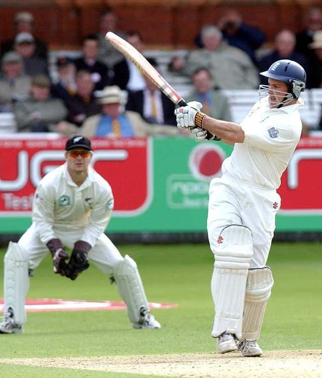 Andrew Strauss on his way to a debut Test century against New Zealand