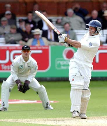 Andrew Strauss on his way to a debut Test century against New Zealand