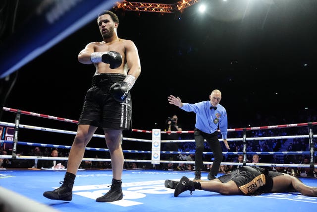 Moses Itauma after knocking down Jermaine Franklin