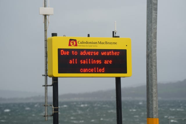 A 'no services' sign at the Ferry terminal at Wemyss Bay