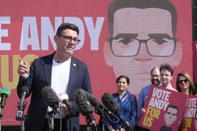 Andy Burnham makes a speech surrounded by supporters at the launch of his campaign as Labour’s candidate for the Makerfield by-election during a press conference at Stubshaw Cross Community and Sports Club in Ashton-in-Makerfield