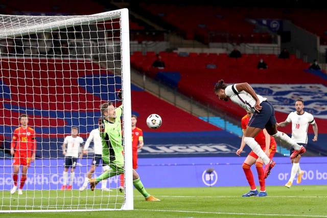 England’s Dominic Calvert-Lewin, second right, continued his fine form for Everton at international level