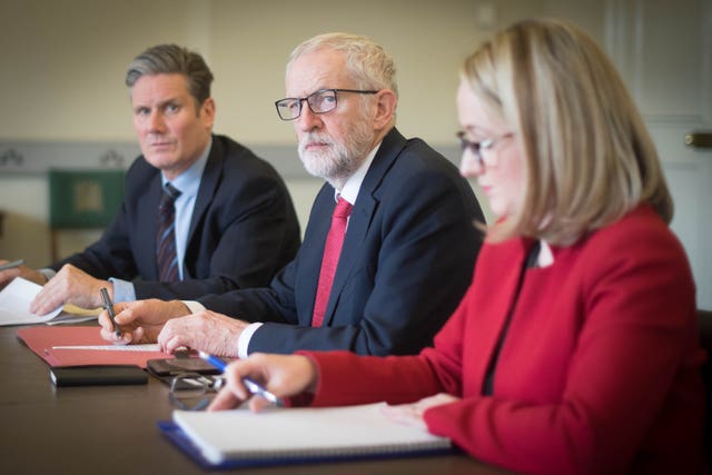 Labour's negotiation team of Jeremy Corbyn, Sir Keir Starmer and Rebecca Long-Bailey